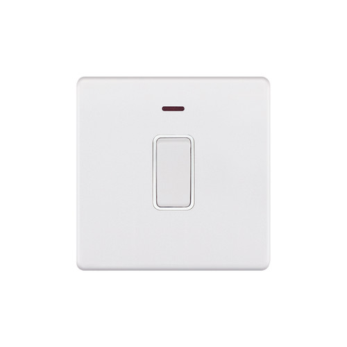 Rocker Switch Screwless 1 gang DP 20 amp 2 way neon Matt White