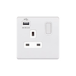 Wall Socket USB-A Screwless 1 gang 13 amp switched socket outlet Matt White