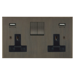 Horizon Square Socket with USB-A+A Chargers 2 gang 13 amp usb Jordan Bronze