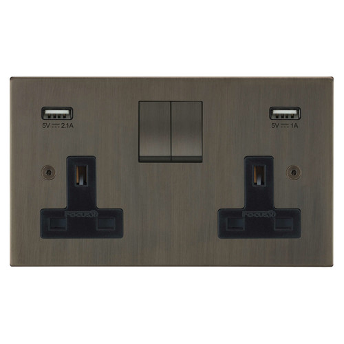 Horizon Square Socket with USB-A+A Chargers 2 gang 13 amp usb Jordan Bronze