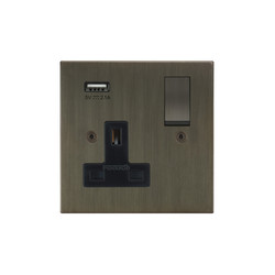 Horizon Square Socket with USB-A Charger 1 gang 13 amp usb Jordan Bronze