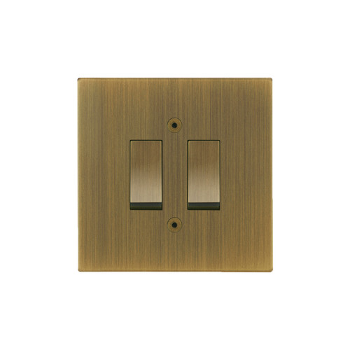 Horizon Square Rocker Switch 2 gang 20 amp 2 way Antique Brass