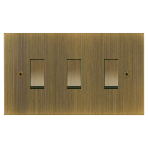 Horizon Square Rocker Switch 3 gang 20 amp 2 way Antique Brass