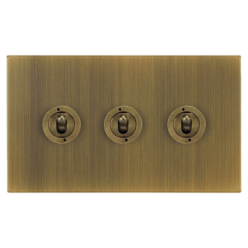 Horizon Square Dolly Switch 3 gang 20 amp 2 way Antique Brass