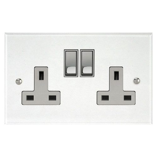 Prism Wall Socket 2 gang 13 amp switch socket outlet Polished Chrome / Clear Perspex