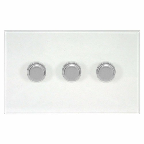 Prism Dimmer Switch V-PRO Trailing Edge LED 3 gang 120 watt 2 way Polished Chrome / Clear Perspex