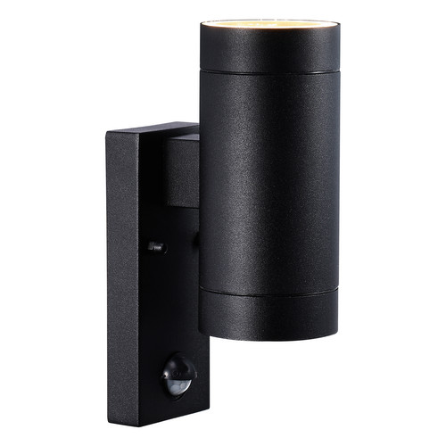 Tin Maxi Up & Down Sensor Outdoor Garden Pillar Wall Light Black 2x35W
