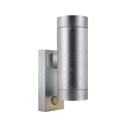 Tin Maxi Up & Down Sensor Outdoor Garden Pillar Wall Light Galvanized 2x25W