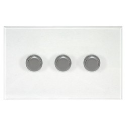 Prism Dimmer Switch V-PRO Trailing Edge LED 3 gang 120 watt 2 way Stainless Steel / Clear Perspex