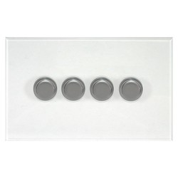 Prism Dimmer Switch V-PRO Trailing Edge LED 4 gang 120 watt 2 way Stainless Steel / Clear Perspex