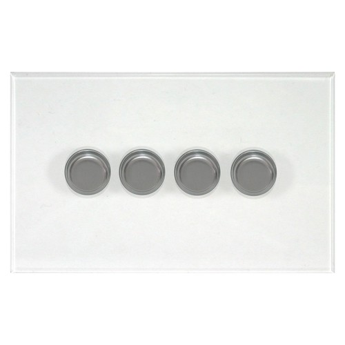 Prism Dimmer Switch V-PRO Trailing Edge LED 4 gang 120 watt 2 way Stainless Steel / Clear Perspex