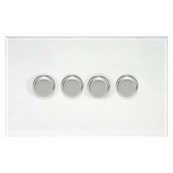Prism Dimmer Switch V-PRO Trailing Edge LED 4 gang 120 watt 2 way Polished Steel / Clear Perspex