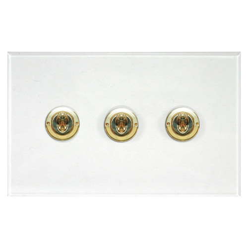 Prism Dolly Switch 3 gang 20 amp intermediate Polished Brass / Clear Perspex