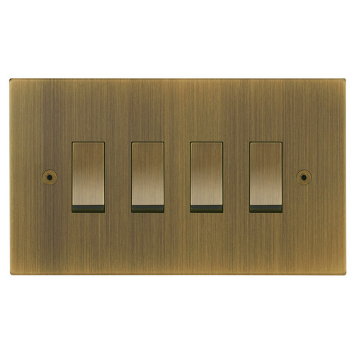 Horizon Square Rocker Switch 4 gang 20 amp 2 way Antique Brass