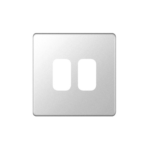 Modular Plate Screwless 2 gang double grid Brushed Stainless