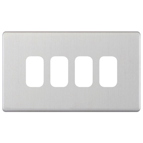 Modular Plate Screwless 4 gang double grid Brushed Stainless