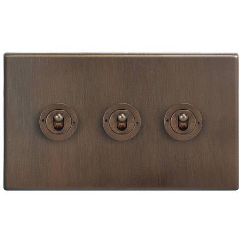 Morpheus Screwless Dolly Switch 3 gang dolly switch 20 amp Chocolate Bronze
