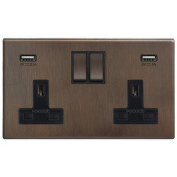 Morpheus Screwless Wall Socket with USB-A+A 2 gang 13 amp switched socket outlet Chocolate Bronze