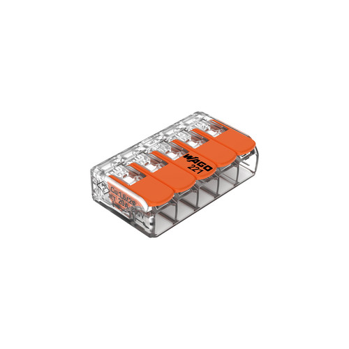 WAGO 5-Way Compact Lever Splicing Terminal Connector (0.2-4 mm²) Clear