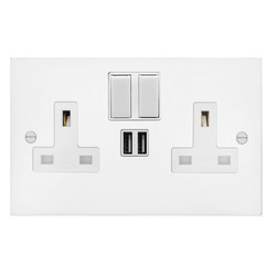 Switched Socket Outlet with USB-A+A Chargers 2 gang 13 amp Matt White