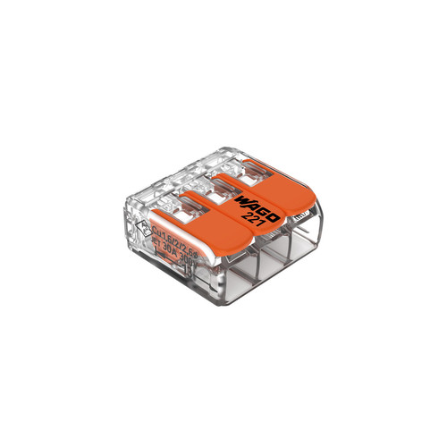 WAGO 3-Way Compact Lever Splicing Terminal Connector (0.5-6 mm²) Clear