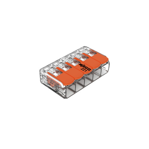 WAGO 5-Way Compact Lever Splicing Terminal Connector (0.5-6 mm²) Clear