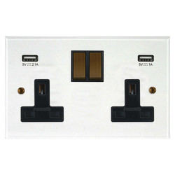 Prism Wall Socket with USB-A+A Chargers 2 gang 13 amp switch socket outlet Clear Perspex / Antique Bronze