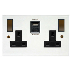 Prism Wall Socket with USB-A+C Chargers 2 gang 13 amp switch socket outlet Clear Perspex / Antique Bronze