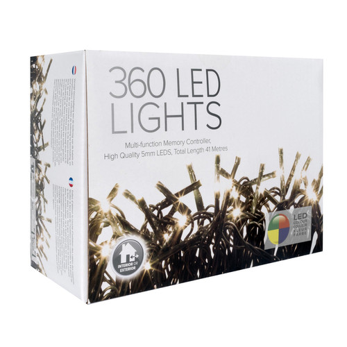 LED Twinkle String Fairy Lights with Controller 36m, 360 5mm Lights, Indoor/Outdoor, 31V Multi Colour Green Cable