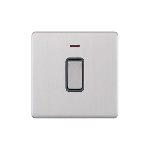 Rocker Switch Screwless 1 gang DP 20 amp 2 way neon Brushed Stainless