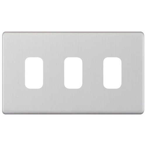 Modular Plate Screwless 3 gang double grid Brushed Stainless