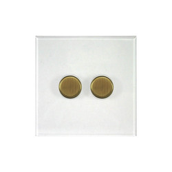 Prism Dimmer Switch V-PRO Trailing Edge LED 2 gang 120 watt 2 way Antique Brass / Clear Perspex