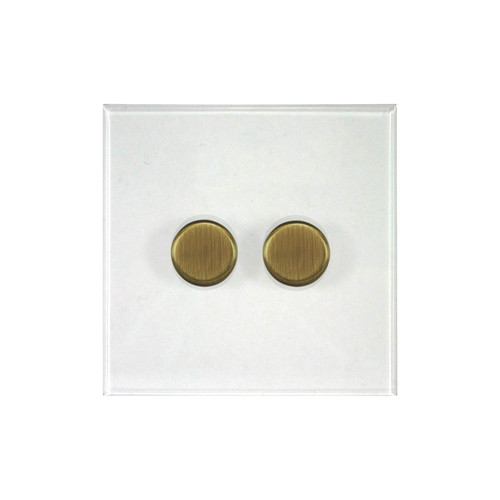 Prism Dimmer Switch V-PRO Trailing Edge LED 2 gang 120 watt 2 way Antique Brass / Clear Perspex
