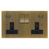 Horizon Square Switched Socket Outlet with USB-A+A Charger 2 gang 13 amp Antique Brass