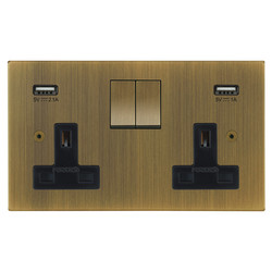 Horizon Square Switched Socket Outlet with USB-A+A Charger 2 gang 13 amp Antique Brass