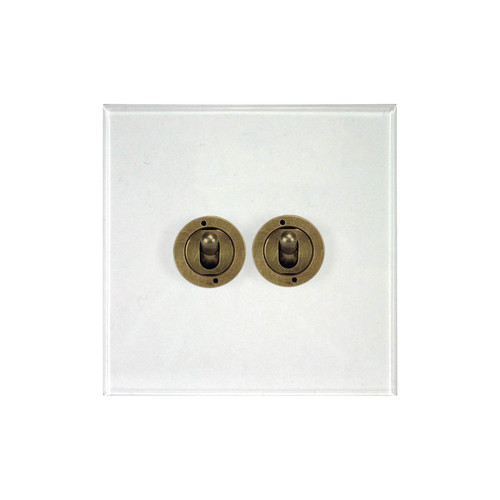 Prism Dolly Switch 2 gang 20 amp 2 way Antique Brass / Clear Perspex