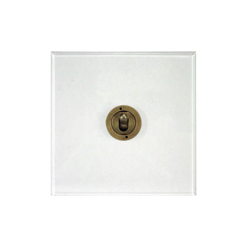 Prism Dolly Switch 1 gang 20 amp 2 way Antique Brass / Clear Perspex