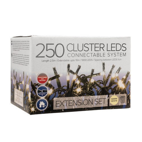 LED Connectable Cluster String Fairy Lights 2.5m, Indoor/Outdoor, 24V Power Pack Required Warm White Green Cable