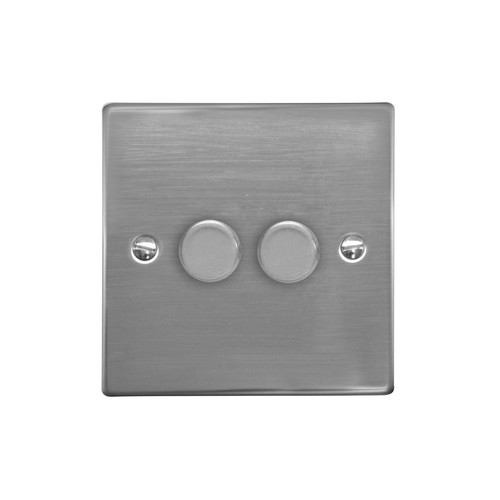 Dimmer Switch V-PRO Trailing Edge LED 2 gang 120 watt 2 way Polished Stainless