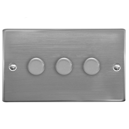 Dimmer Switch V-PRO Trailing Edge LED 3 gang 120 watt 2 way Polished Stainless