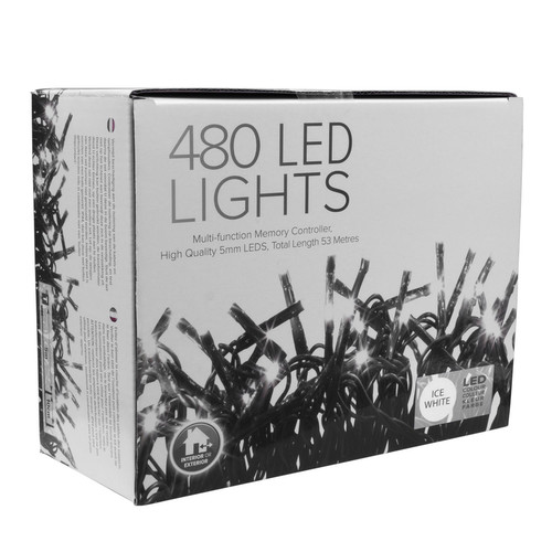 LED Twinkle String Fairy Lights with Controller  48m, 480 5mm Lights, Indoor/Outdoor, 31V Cool White Green Cable