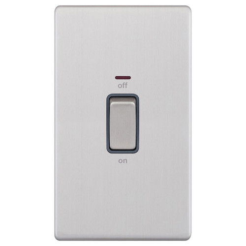 Cooker Switch Screwless 45 amp cooker neon Brushed Stainless