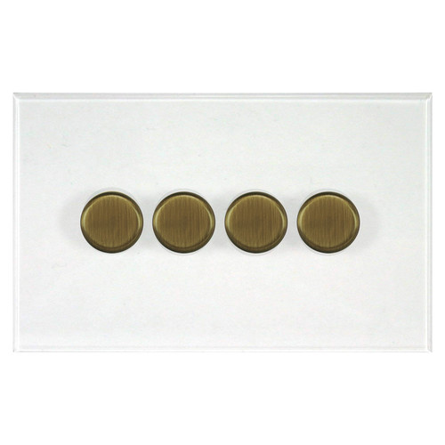 Prism Dimmer Switch V-PRO Trailing Edge LED 4 gang 120 watt 2 way Antique Brass / Clear Perspex
