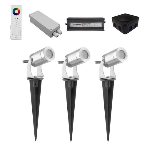 RGBW Garden Spike Spotlight 3000K 12V 3 x 5W RGB + 3000K Warm White Stainless Steel
