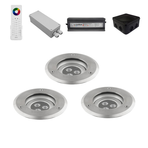 RGBW Recessed Uplight 3000K Kit 3 x 12W Stainless Steel