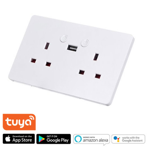 Timeguard Smart 2 Gang Smart Wall Socket with USB-A Port White 13A