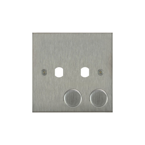Horizon Square Dimmer Plate and Caps 2 gang Satin Stainless Steel