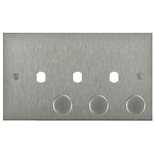 Horizon Square Dimmer Plate and Caps 3 gang Satin Stainless Steel