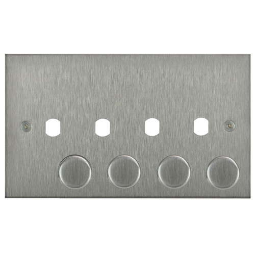 Horizon Square Dimmer Plate and Caps 4 gang Satin Stainless Steel