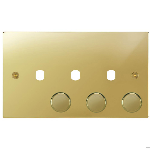 Horizon Square Dimmer Plate and Caps 3 gang Polished Brass